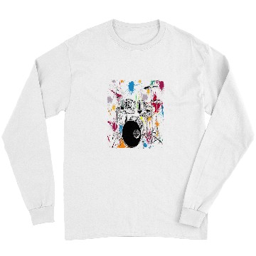 Discover Drums Drummer Silver Drum Set Artistic Design Gift Tee Drums Long Sleeves