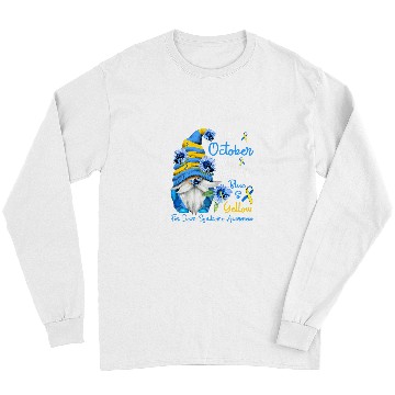 Discover Gnome In October We Wear Blue Yellow Down Syndromes Awareness Long Sleeves