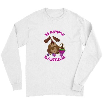 Discover Funny Easter Bunny in the Basket Eating Chocolate Rabbit Long Sleeves