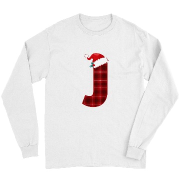 Discover Christmas Plaid Initial Letter J Monogram Santa Hat Graphic Long Sleeves