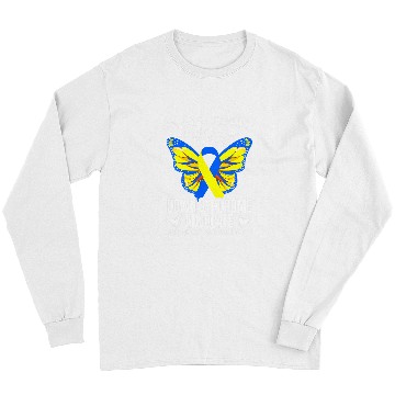 Discover Down Syndromes Awareness Butterfly Ribbon Long Sleeves