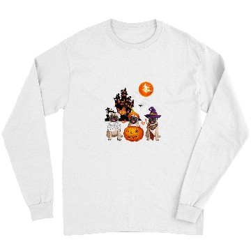 Discover Pug Lover Three Pugs Halloween Mummy Scary Witch With Pumpkins Lover 38 Pugs Dog Long Sleeves