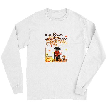 Discover Dog Rottweiler Maple Tree Thanksgiving Day Cute Dog Fall Long Sleeves