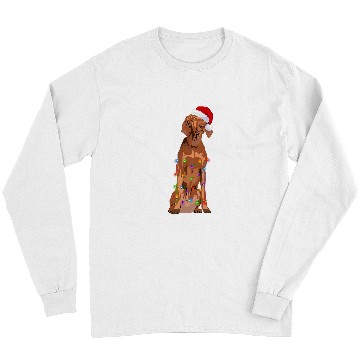 Discover Dog Vizsla Christmas Lights xmass Dog Lover Santa Hat Long Sleeves