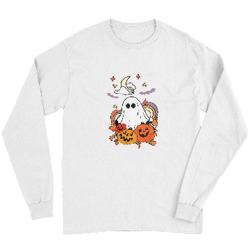 Discover vintages Rainbow Boo ghosts Witch Bat Pumpkin Halloween 217 Long Sleeves