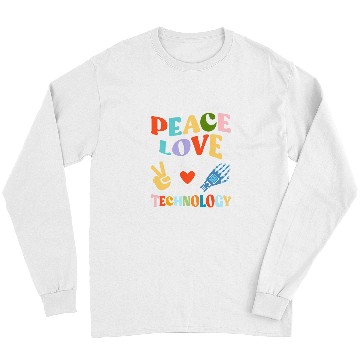 Discover Peace Love Technology Retro Groovy Computer School Teacher Long Sleeves