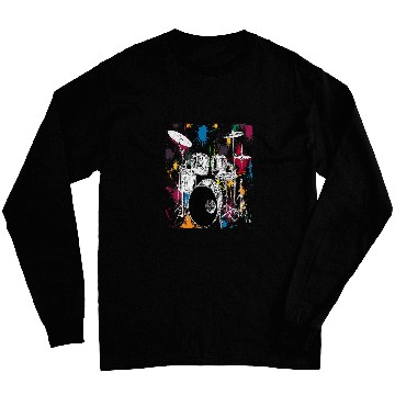 Discover Drums Drummer Silver Drum Set Artistic Design Gift Tee Drums Long Sleeves