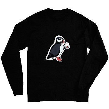 Discover Coffee Fun Puffin Drinking Coffee Long Sleeves