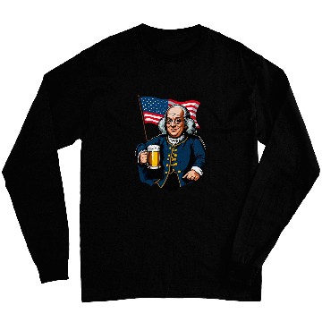 Discover Beer Fun Benjamin Franklin With Beer Mug American Flag Long Sleeves