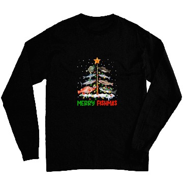 Discover Merry Fishmas Funny Christmas Tree Lights Fish Fishing Rod 9 Long Sleeves