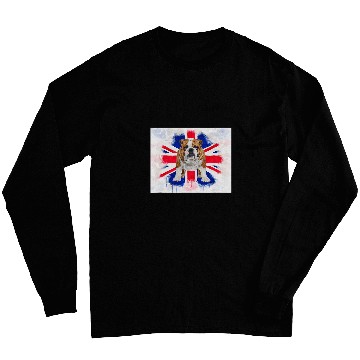 Discover British Bulldog on Dripping Painted Union Jack Flag English Long Sleeves