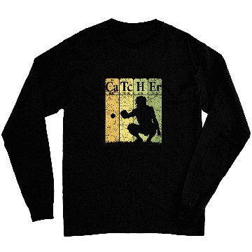 Discover Baseball Periodic Table Elements Nerd Baseball Catcher Retro 2 Long Sleeves