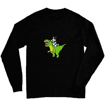Discover Border Collie Riding TRexs Dinosaur Dog 1 Long Sleeves