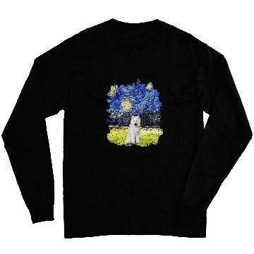 Discover Dog Samoyed Starry Night Impressionist Dog Art Samoyed Long Sleeves