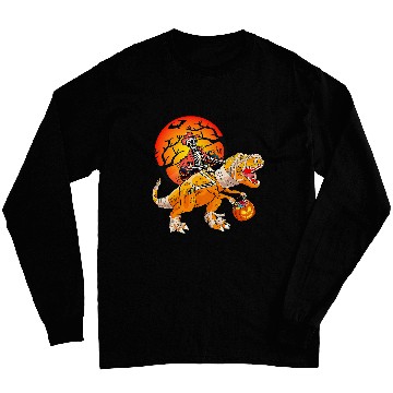 Discover Halloween Dinosaur Skeletons Cowboy Riding T Rex Halloween Long Sleeves