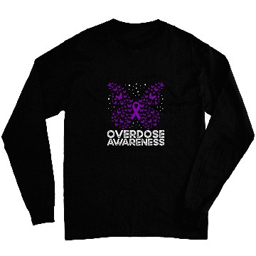 Discover Overdose Awareness Purple Ribbon Butterfly Long Sleeves