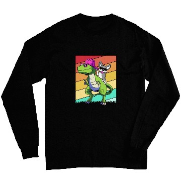 Discover Retro Boston Terrier Dog Riding Dinosaur Long Sleeves