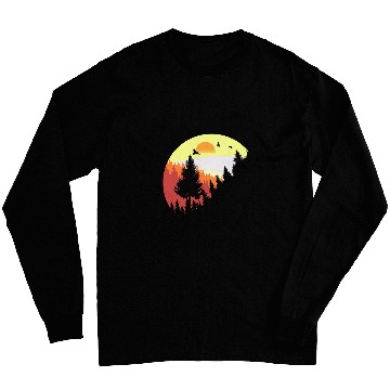 Discover Sunset Pine Tree Camping Retro Sun Graphic Sunrise Casual Long Sleeves