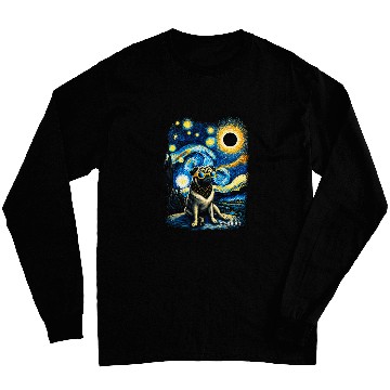 Discover Pug Dog Little Animals Starry Night Cute Pet Solar Eclipse Long Sleeves