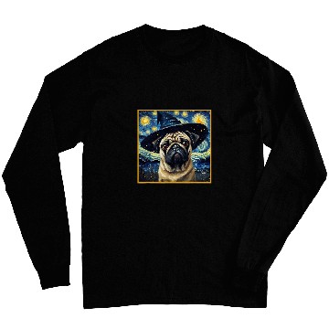 Discover Van Gogh Starry Night Pug Cute Dog Halloween Long Sleeves