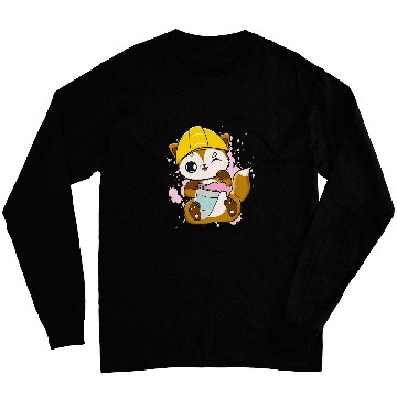 Discover Construction Worker Fox Drinks Bubble Tea For Boba Tea Lover Long Sleeves