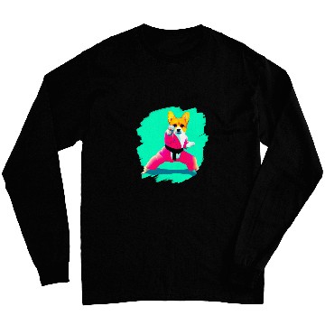 Discover Corgi Doing Karate Kick Black Belt Martial Arts Dog 2 Long Sleeves