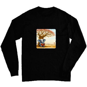 Discover Elephant Reading Wildlife Conservation Book Baobab Tree Long Sleeves