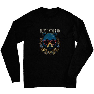 Discover Priest River Idaho Fun Bear Wearing Glasses Flowers Design Long Sleeves