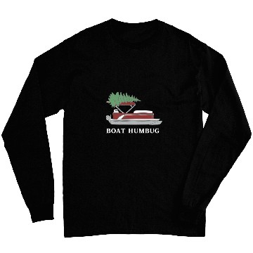 Discover Boat Humbug Pontoon Boat with Christmas Tree On Top Long Sleeves