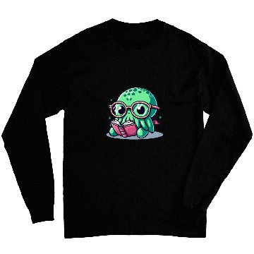 Discover Adorable Book Lover Cthulhu With Reading Glasses Cute Long Sleeves