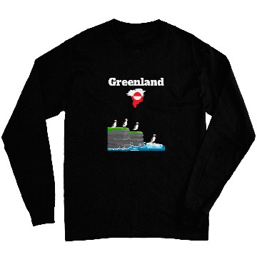 Discover Greenland trip souvenir Puffin Colony Cliffs Greenland map Long Sleeves