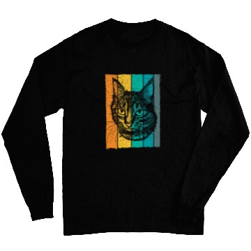 Discover Cat face drawing retro Long Sleeves