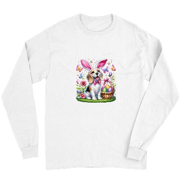 Discover Cute Bunny Beagle Dog Easter Eggs Basket Easter Day Delight Long Sleeves