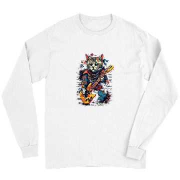 Discover Funny Guitar Electric Guitar Rock Music Maneki Neko Cat Long Sleeves