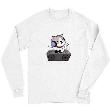 Discover Funny Techno Rave Cat Hause Music DJ MEOW Cat Deejay Kitty Long Sleeves
