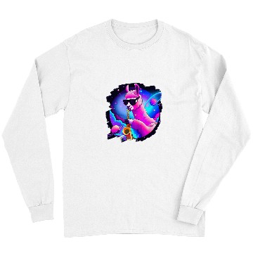 Discover Funny Saxophone Lama Llama Playing Saxophone in Space Outer Space Sax Llama Long Sleeves