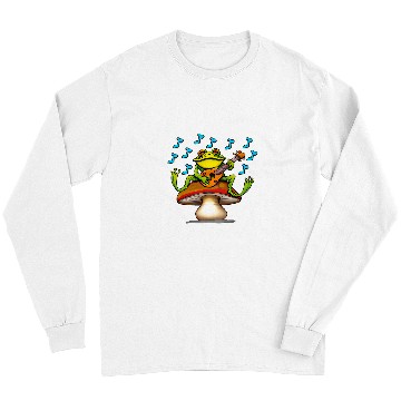 Discover Funny Banjo Frog Lovers Cute Green Frog Playing Banjo on Mushroom Fungi Long Sleeves