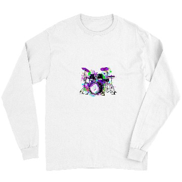 Discover Funny Drummer Rock and Roll Multicolor Drumset Drumming Long Sleeves