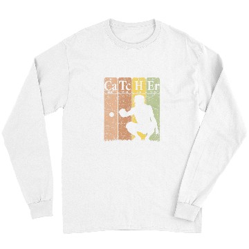 Discover Sport Baseball Periodic Table Elements Nerd Baseball Catcher Retro 3 Long Sleeves