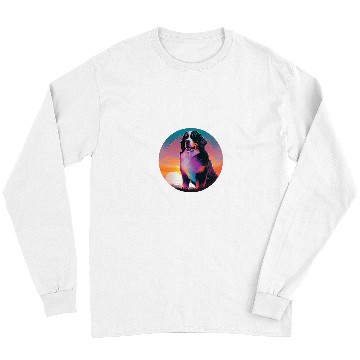 Discover Bernese Mountain Pet Synthwave 80s Retrowave Aesthetic 2 Long Sleeves