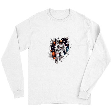 Discover Astronaut Floating In Space Solar System Stars Planets 1 Long Sleeves