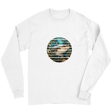 Discover Fishing Fun Retro circle stained glass great white shark ocean fishing Long Sleeves