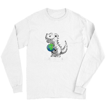 Discover Dinosaur Pet TRex Holding Earth Planet Happy Earth Day Long Sleeves