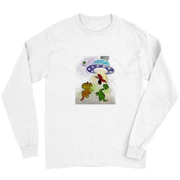 Discover Dinosaur Pet TRex Stegosaurus Abducted by Alien Spaceship Long Sleeves