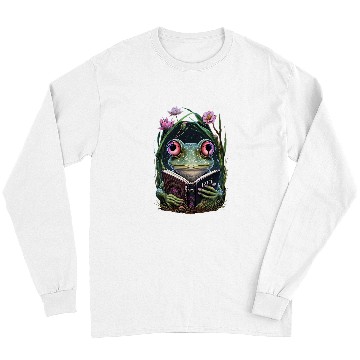 Discover Frog Pet Cottagecore Frog Toad Reading Book Reader Aesthetic Girls Long Sleeves