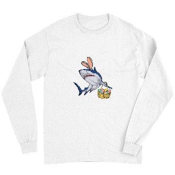Discover Shark Pet with Easter Basket and Bunny Ears Happy Easter Long Sleeves
