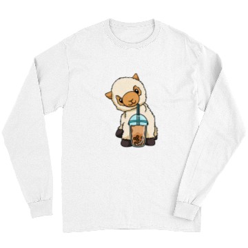 Discover Llama Pet Drinking Bubble Tea Cute Animals With Boba Tea Long Sleeves