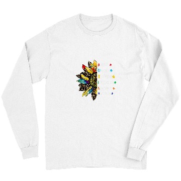 Discover Autism Puzzle Support Autism Kids for Mom Dad Sunflower 2 Long Sleeves