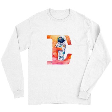 Discover Space Astronaut Letter E Name Monogram Initial Galaxy Planet Long Sleeves