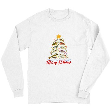Discover Fishing Fun Merry Fishmas Funny Christmas Tree Lights Fish Fishing Rod 460 Long Sleeves